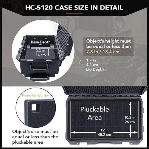 Lykus HC-5120 Waterproof Hard Case with Wheels and Customizable Foam, Interior Size 20.3x11.3x7.3 inch, Suitable for camera, lens, drone, mic, flashlight, projector, electronics, tools, and more thumbnail 3