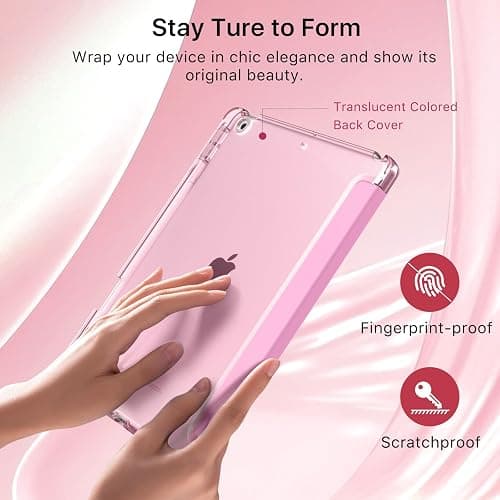 MoKo for iPad 9th/8th/7th Generation Case 10.2-Inch 2021/2020/2019 with Pencil Holder, Slim Light Trifold Smart Protective Cover for iPad 10.2 with Hard PC Translucent Back Shell, Pink thumbnail 5