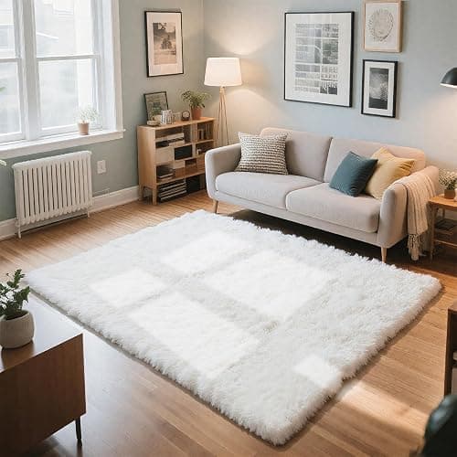 4x6 White Rug for Bedroom, Fluffy Shag Area Rug Small Rug Bedroom Carpet | Upgraded Non-Slip Rubber Backing, Ultra Soft Area Rugs for Living Room, Office, Home Decor, Elevate Your Space Ambiance - Image 1