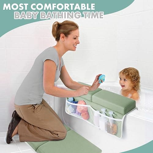 beiens Bath Kneeler and Elbow Rest Pad Set - 1.5'' Comfortable Baby Bath Kneeler Pads, Thick Quick Dry Kneeling Pad Support for Knee& Arm, Large Bathtub Mat with Toy Organizer for Happy Baby Bath Time thumbnail 6