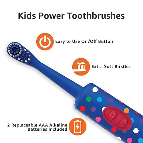 Amazon Basics Kids Battery Powered Toothbrush, 2 Count, 1 Pack (Previously Solimo) thumbnail 4