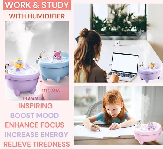 Mini Humidifier for Bedroom, Ultrasonic Cool Mist USB Powered Cute Bathtub Small Air Humidifier. Portable Bedroom Desk Plants & Baby Nursery. Home Decor. Silent & Auto Shut-Off (Bunny) thumbnail 3