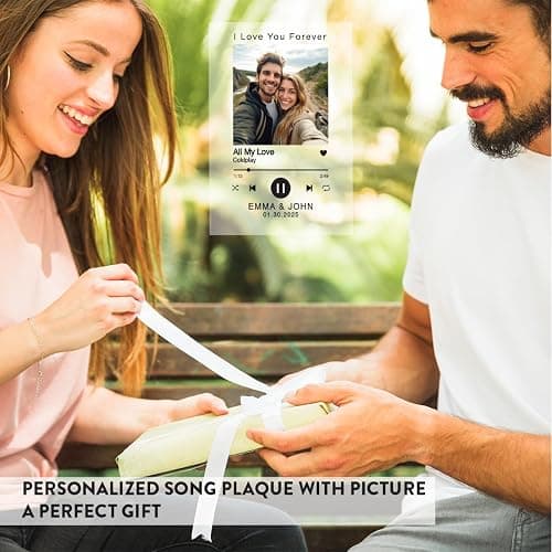 Andaz Press Personalized Custom Song Plaque With Picture, Song Picture Frame Custom Music Plaque Glass Acrylic Customized Music Photo Frame with stand, Customized Gifts for Boyfriend Bf Girlfriend Gf thumbnail 4