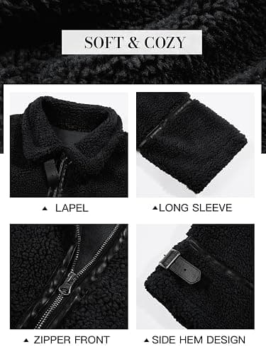 Tankaneo Womens Faux Fur Jackets Winter Trendy Sherpa Moto Leather Patchwork Zip Up Coat thumbnail 4