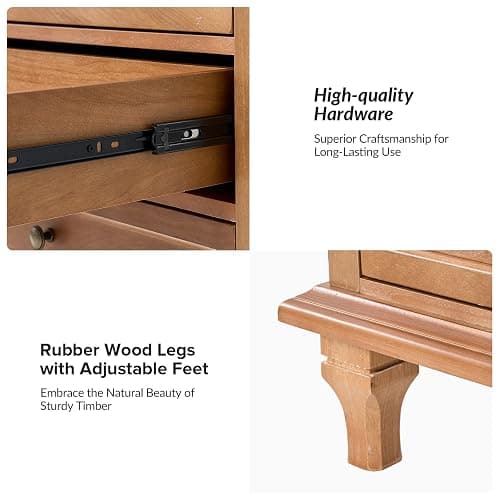 HULALA HOME Farmhouse 3 Drawer Nightstand with Tray, Drawer Organizer with Solid Wood Legs, Nightstand with Charging Station,Acorn thumbnail 5