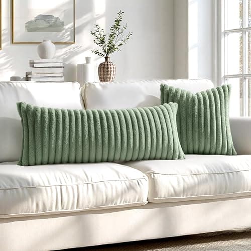 MIULEE Faux Fur Decorative Throw Pillow Covers 18x18 Inch Set of 2, Modern Spring Home Decor Soft Plush Couch Pillows Cozy Fluffy Cushion Covers for Sofa Bed Sage Green thumbnail 7