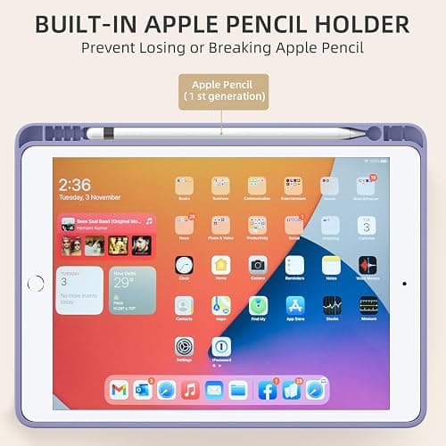Akkerds Case Compatible with iPad 10.2 Inch 2021/2020/2019, for iPad 9th/8th/7th Generation Case with Pencil Holder, Protective with Soft TPU Back, Auto Sleep/Wake Cover, Lightpurple thumbnail 4