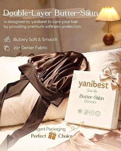 YANIBEST Silk Bonnet for Sleeping Women Adjustable Double Layer Satin Bonnet Reduce Friction Prevent Frizz Natural Curly Hair - Image 1