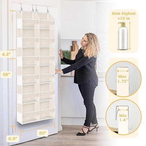 Ofiray-home Over the Door Organizer 6 Tiers, Extra Large Behind Door Storage of 12 Compartments,80 lbs Weight Capacity Hanging Storage Organizer with Clear Window Kids Toys, Shoes, Diapers,Beige thumbnail 2