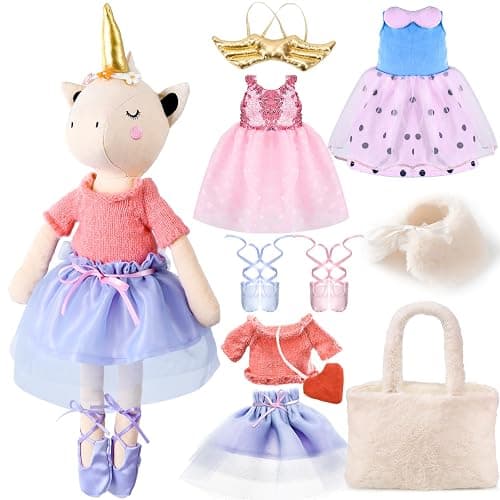 Toylink Ballerina Unicorn Doll Stuffed Animal Toys for Girls - Plush Bag | 3 Set Cloth Accessories | Ballet Shoes, Kids Pretend Play Doll Pet Care, Christmas Birthday Gift for 3 4 5 6 Year Old Girls - Image 1