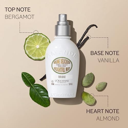L'OCCITANE Almond Hair & Body Mist, Lightweight Hydrating Fragrance Spray | Hydrating glow finish, sweet gourmand vanilla scent, silky layerable scent, refreshes hair & skin, softens, daily self-care thumbnail 3