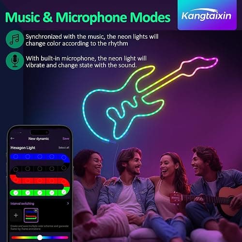 Kangtaixin 3.3FT/1M LED Neon Rope Lights, RGB LED Strip Lights App Control, Music Syncing, LED Neon Lights Strip Flexible DIY Design for Bedroom, Living, Gaming, Kitchen, Indoor, Party Decoration thumbnail 4