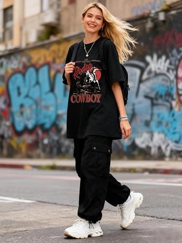 Oversized Western Shirts for Women Cowgirl Rodeo Graphic Tee Top Cowboy Vintage Country Concert Outfit thumbnail 4