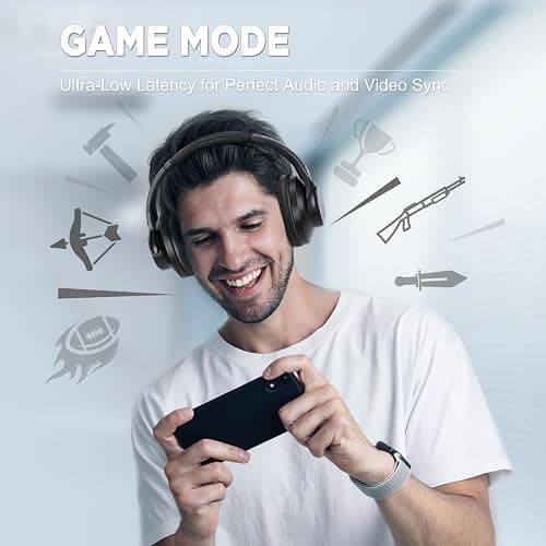 TUINYO Wireless Headphones Noise Cancelling Over Ear Bluetooth Headphones with 60H Playtime, Deep Bass Hi-Fi Stereo Sound & Comfortable Earpads for Travel, Home and Office-Black thumbnail 4