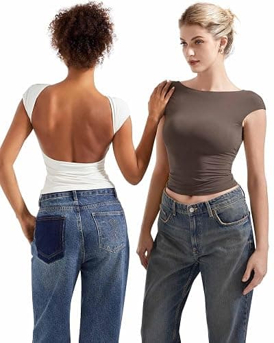 SUUKSESS Women Backless Sexy Going Out Tops Double Lined Open Back Y2k Basic Tee Shirts thumbnail 3