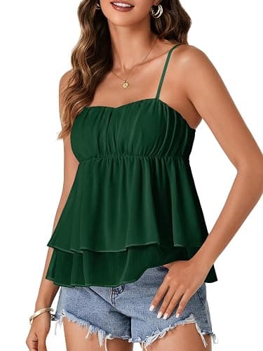 Rooscier Women's Spaghetti Straps Babydoll Cami Top | Peplum Strappy Cute Tank Tops thumbnail 3