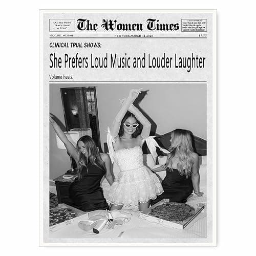 Vintage Newspaper Wall Art Black and White Feminist Canvas Posters Loud Music Laughter Quote Print for Trendy Preppy Party Room Closet Bedroom Empowerment Wall Decor 11x14in Unframed - Image 1