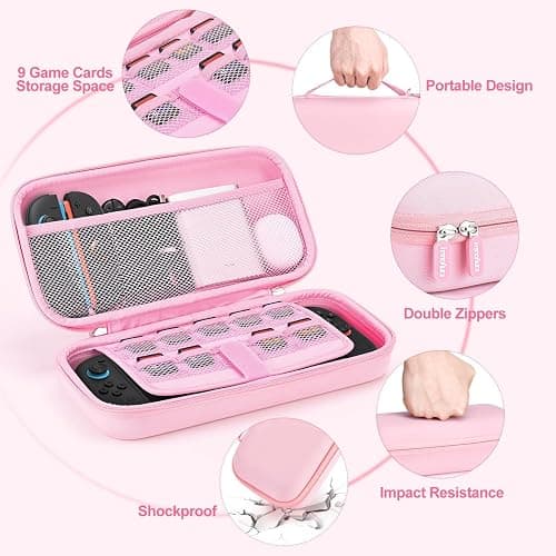 innoAura Switch 2 Carrying Case for NS Switch 2 (2025), with 9 Game Card Slots, Protective Travel Storage Case, Cute Pendant and Sticker, Pink thumbnail 2