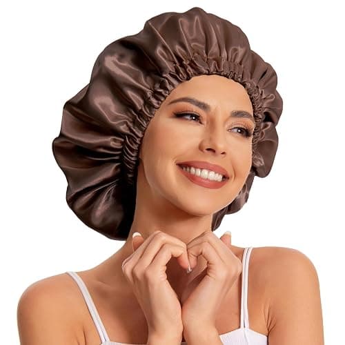 Satin Bonnet Silk Bonnet Hair Bonnet for Sleeping-Slouchy Beanie Hat Satin Sleep Cap for Women's Natural & Curly Hair(Brown) - Image 1