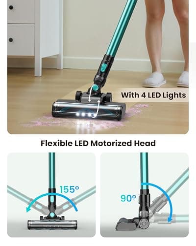 Blozor N3T Cordless Vacuum Cleaner,Wireless Stick Vacuum with 40mins Runtime,Self-Standing,Anti-Tangle Brush,Rechargeable Lightweight Vacuum Cleaner for Home,Hardwood Floor,Pet Hair, Carpet-Mint Green thumbnail 5