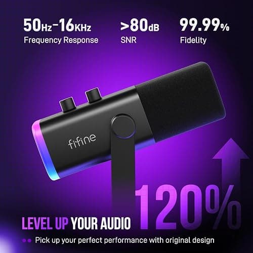 FIFINE USB/XLR Dynamic Microphone for Podcast Recording, PC Computer Gaming Streaming Mic with RGB Light, Mute Button, Headphones Jack, Desktop Stand, Vocal Mic for Singing YouTube-AmpliGame AM8 thumbnail 3