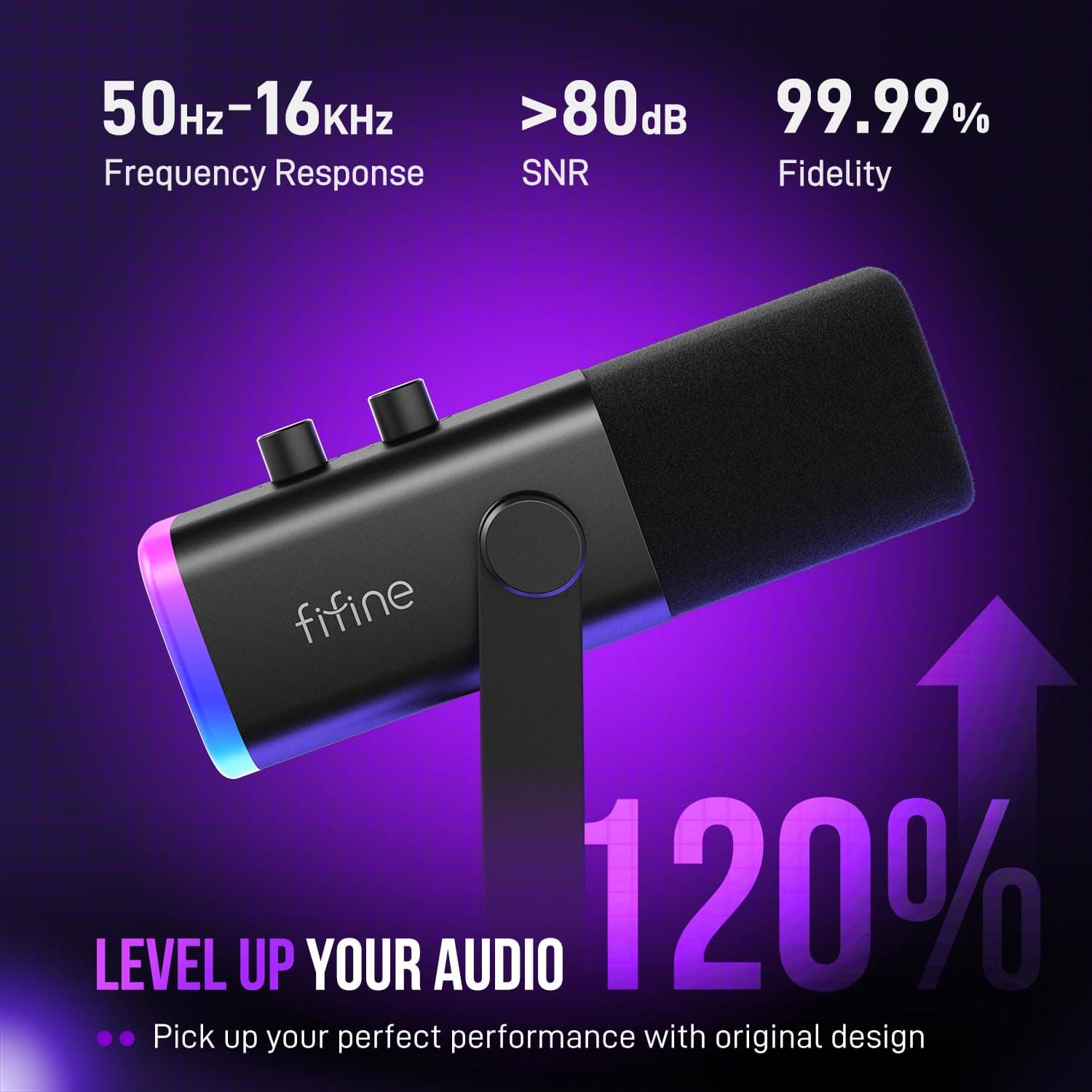 FIFINE XLR/USB Dynamic Microphone for Podcast Recording, PC Computer Gaming Streaming Mic with RGB Light, Mute Button, Headphones Jack, Desktop Stand, Vocal Mic for Singing YouTube-AmpliGame AM8 thumbnail 3