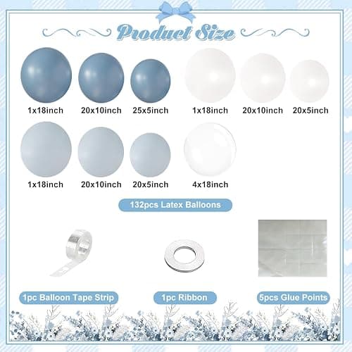 Dusty Blue Balloon Arch Kit 132Pcs Dusty Blue and White Balloon Arch Garland Kit Include Dusty Blue White Pastel Blue Clear Balloons for Birthday Wedding Baby Shower Bridal Party Decorations thumbnail 3