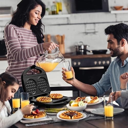 YASHE Double Mini Waffle Maker, Non-Stick Waffle Machine,Cast iron waffle maker, Automatic Temperature Control, Cool Touch Handle thumbnail 6