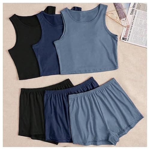 OYOANGLE Women's 6 Piece Summer Pajama Set Crop Tank Top and Shorts Pjs Lounge Set Sleepwear thumbnail 5