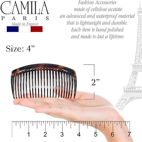 Camila Paris AD66/2 French Side Comb Large Curved Tortoiseshell Hair Combs for Women Fine Hair, 4 Inch Strong Hold Comb for Women Bun Chignon Up-Do Styling Girls Hairstyle Accessories, Made in France thumbnail 5