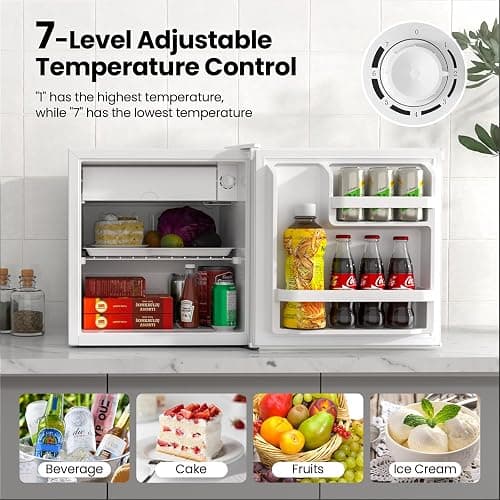 Antarctic Star Mini Fridge with Freezer, Rated 1.6 cu.ft, Small Upright Refrigerator with Removable Shelves, 7 Adjustable Thermostat, Low Noise for Bedroom/Apartment/Office,White thumbnail 3