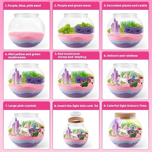 JOYEEMAX Unicorn Light-Up Terrarium Kit for Kids - LED Night Light Birthday Gift for Girls Ages 4 5 6 7 8-12 Year Old - Unicorn Toys for Girls - DIY Arts and Crafts Kit for Kids thumbnail 4