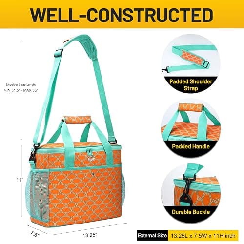 MIER 18L Large Soft Cooler Insulated Tote Bag for Beach/Car Trip, Orange | Leakproof Food Carrier; Insulated for Grocery and Beverages; Removable Shoulder Strap; Multi-Pockets thumbnail 3