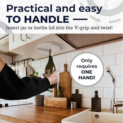 EZ Off Jar Opener for Seniors - Under Cabinet Jar Openers for Weak Hands, Easy Grip, Arthritis jar opener, One Handed Gadgets & Bottle Opener - Essential Kitchen Gadgets for Home Assistance - White thumbnail 4