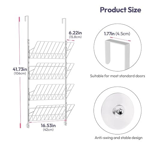 SWTYMIKI Over the Door Shoe Organizer - Adjustable 4 Tier Hanging Shoe Rack Organizer, Metal Heavy Duty Behind Door Storage or Wall Mount Shoes Shelf for Flats, Heels, Sneakers, Boots thumbnail 2