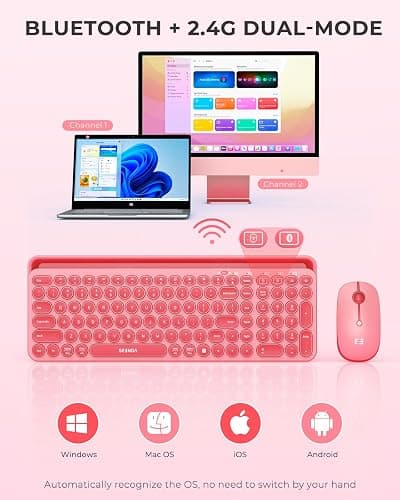 seenda Bluetooth Keyboard and Mouse for iPad, CTU-301 Wireless Multi-Device Bluetooth+2.4G Keyboard Mouse Combo with Tablet Holder for iPad/MacBook/Windows, iOS/Andriod Tablet Phone, Coral Pink thumbnail 2
