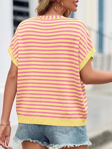 Saodimallsu Womens Fall Short Sleeve Cardigans Sweater Oversized Tops | Summer Top,Spring Cardigan,Lightweight Shirt,Batwing Sleeve,Button Down,V Neck,Casual Office Wear,Butter Yellow,Cute Tops thumbnail 5