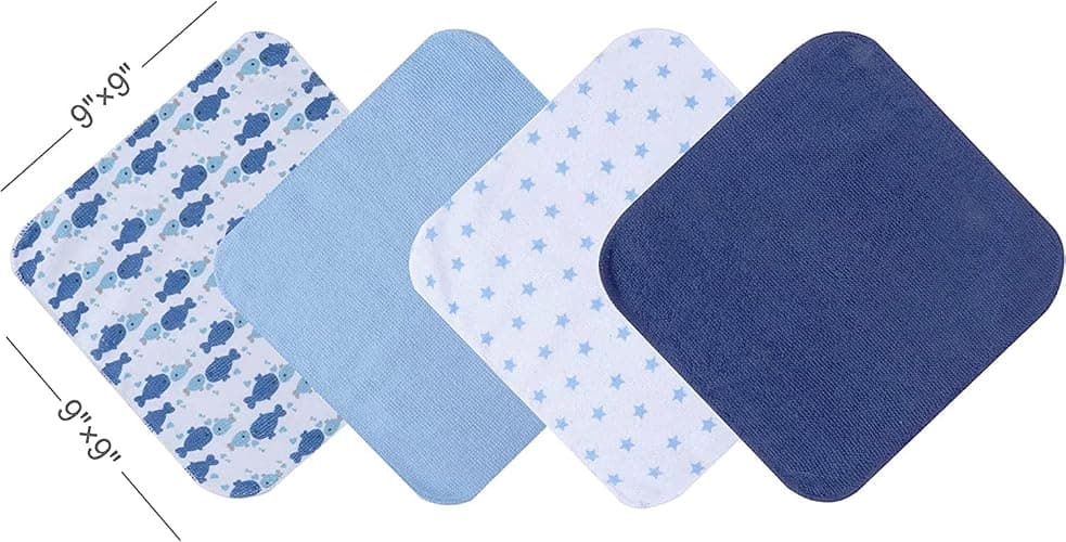 Viviland Baby Washcloths, Super Soft Baby Towels Care for Baby's Sensitive Skin, 24 Pack Kids Body Wash Face Cloth for Baby Boy, Bath Towel for Newborn and Infants, Dark Blue-Whale Pattern 9 x 9 inch thumbnail 2