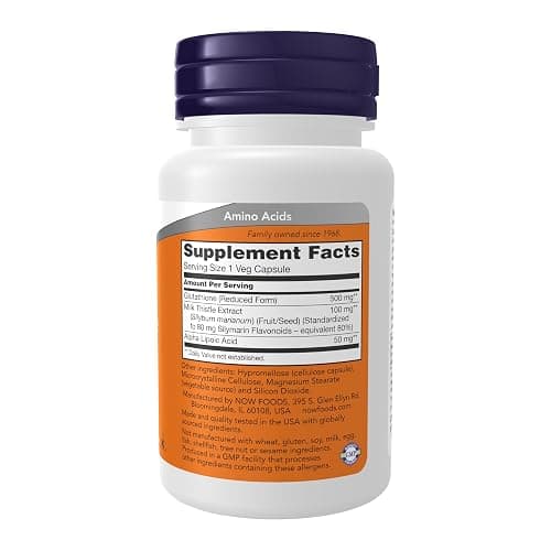 NOW Foods Supplements, Glutathione 500 mg, With Milk Thistle Extract & Alpha Lipoic Acid, Free Radical Neutralizer*, 30 Veg Capsules thumbnail 2
