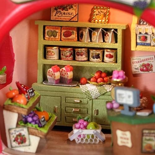 CUTEROOM DIY Miniature House Building Kit - Mini Dollhouse Kit for Adults with LED Lights, Realistic Mini House Building Model Kit, Creative Crafts Home Decor Gift- Berry Shop thumbnail 6