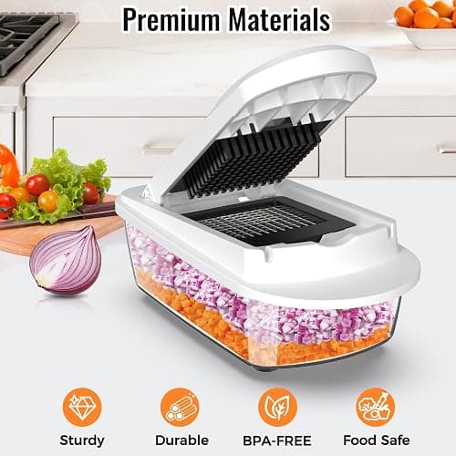 Ukeetap 8-Blade Cook Tool & Gadget Sets, Chopper Slicer Grater Set, White | Vegetable Chopper Mandoline Slicer Food Grater with Container for Onion, Veggie Salad thumbnail 4