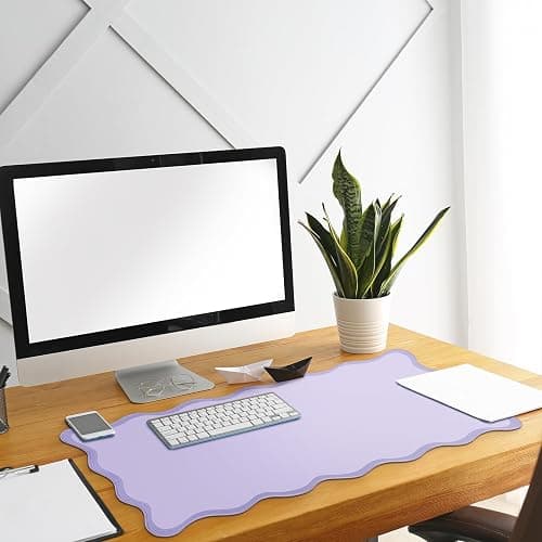 Hahafelt Scalloped Desk Mat Large Scalloped Piping Cute Desk Mat Aesthetic Preppy Table Pad Large Nonslip Pad with Edge Stitching Waterproof Gaming(Purple,31.5 x 15.75 Inches) thumbnail 2