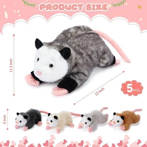Hollowfly 5 Pcs Stuffed Opossum Mommy Possum Plush with 4 Baby Opossums Stuffed Toy on Her Back, Magnetic Attraction Cotton Plush Animal Toy Gift for Boys Girls Possum Lover(Cute) thumbnail 3