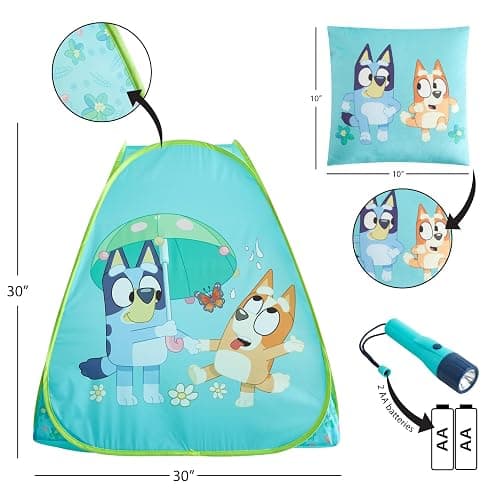 Bluey 3-Piece Adventure Slumber Set – Pop-Up Play Tent, Pillow & Flashlight, Fun Indoor Playhouse for Kids Ages 3+, Perfect for Sleepovers, Camping, or Bedroom Play - Bluey thumbnail 3