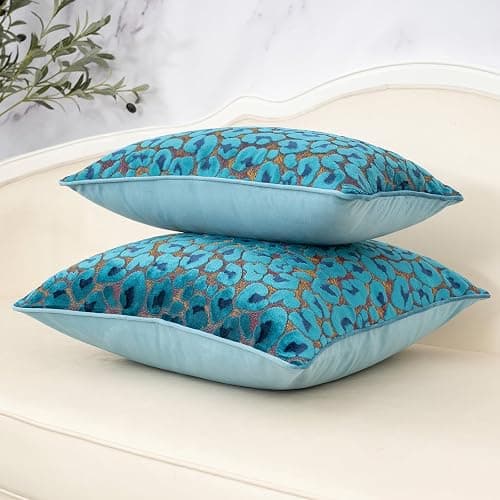 Alerfa Blue Floral Throw Pillow Cover 18 x 18 Inch Cut Velvet Sqaure Luxury Decorative Pillow Cover for Couch Living Room Bedroom thumbnail 4