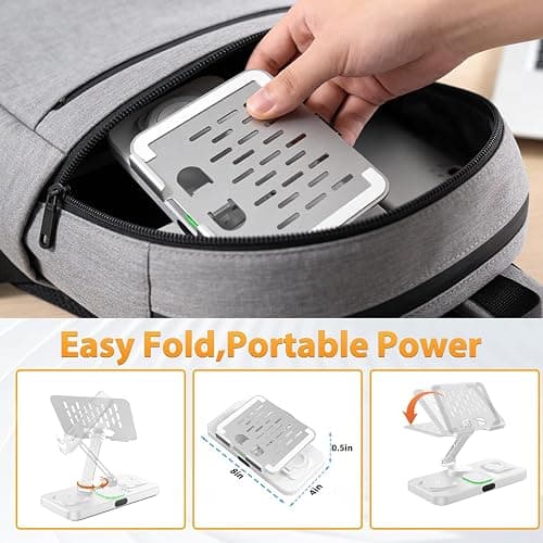 30W Charging Station for Apple Products, Foldable Wireless Charger with Clock Display&7 Color Light, Wired Charging for iPad/Tablet Charging Station for iPhone16, for Apple Watch10 for AirPods4(Cream thumbnail 8