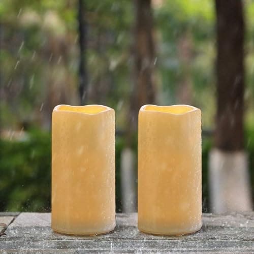 Amagic 3" x 6" Waterproof Outdoor Flameless Candles, Battery Operated Candles with Remote and Timer, Flickering LED Pillar Candle for Outside Patio Garden and Indoor Home Decor, Ivory, Set of 2 thumbnail 7