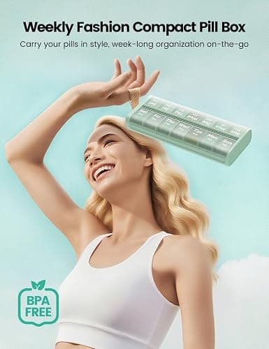 Weekly AM PM Pill Organizer 7 Day, Large 2 Times a Day Pill Box Case with Carry Handle, Moisture-Proof Desiccant & Secure Easy-Open Lids for Vitamins and Supplements thumbnail 2