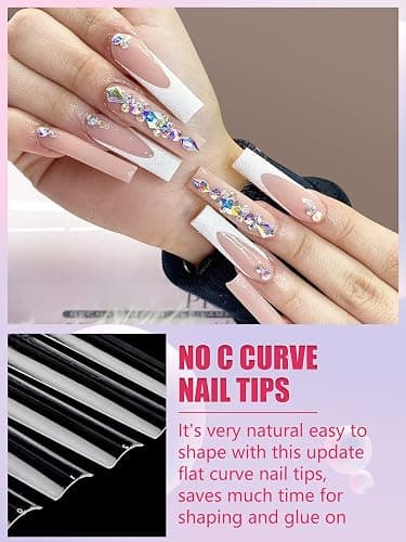 LIONVISON 504PCS No C Curve Clear Nail Tips for Acrylic Nails Professional, 3XL Extra Long Flat Tapered Square Nail Tips, 12 Sizes Half Cover Straight French Fake Nail Tips for Nail Salons Home thumbnail 3