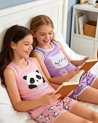 MyFav Big Girls Sleeveless Pajama Sets Cute Panda Polka Dot Sleepwear Loungewear thumbnail 5